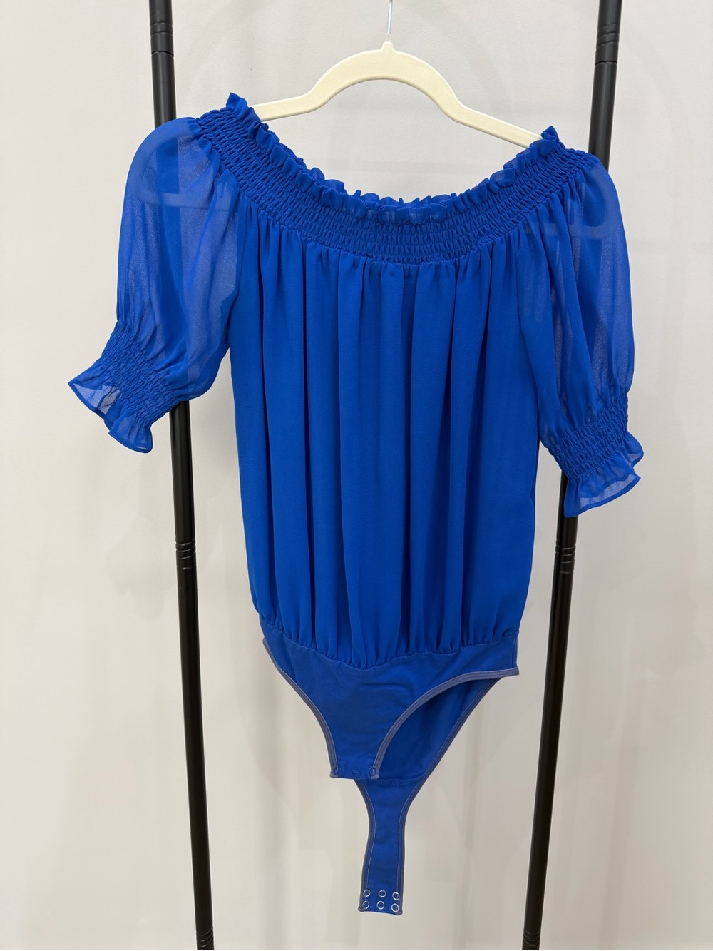 Forever New Royal Blue Off-Shoulder Puff Sleeve Bodysuit